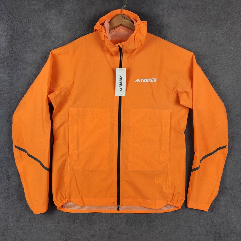 Adidas Terrex Xperior 2.5L Light Rain.RDY Jacket Mens Large Orange Slim Hood NEW